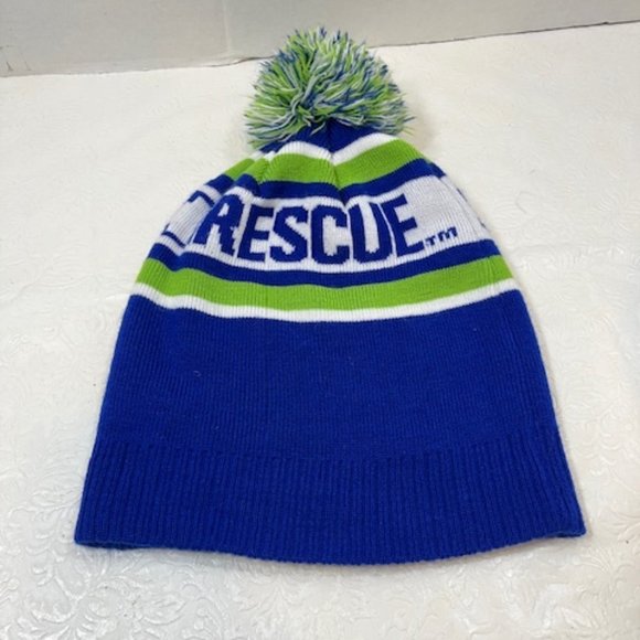 Seaworld Rescue Beanie Winter Sock Knit Hat Cap Blue Green White Pom Pom - Picture 4 of 7